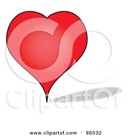 Royalty-Free (RF) Clipart Illustration of a Black Outlined Red Love Heart With A Shadow by Pams Clipart