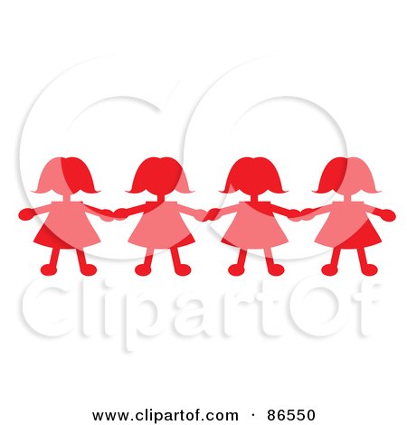 Royalty-Free (RF) Clipart Illustration of a Line Of Red Paper Doll Girls Holding Hands by Pams Clipart