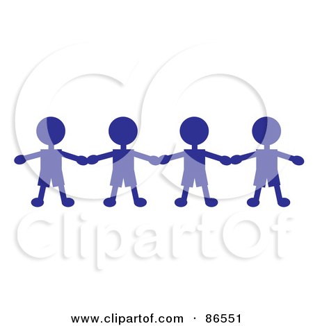 Royalty-Free (RF) Clipart Illustration of a Line Of Blue Paper Doll Boys Holding Hands by Pams Clipart