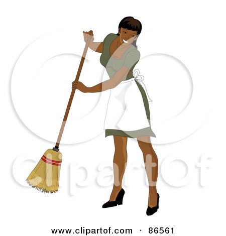 Royalty-Free (RF) Clipart Illustration of a Hispanic Maid Smiling And Sweeping by Pams Clipart