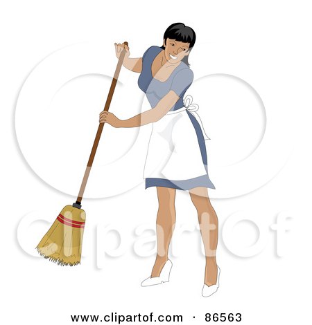 Royalty-Free (RF) Clipart Illustration of a Latina Maid Smiling And Sweeping by Pams Clipart