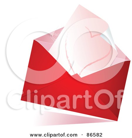Royalty-Free (RF) Clipart Illustration of a Hand Drawn Heart In A Red Envelope by Pushkin