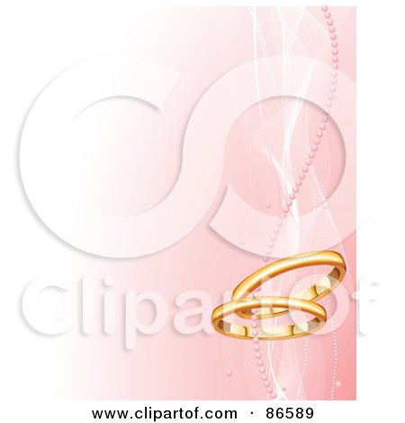 Royalty-Free (RF) Clipart Illustration of a Pink Bridal Background With White Mesh Waves And Golden Wedding Rings by Pushkin