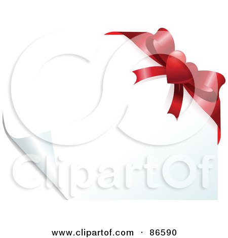 Royalty-Free (RF) Clipart Illustration of a Page Turning On A White Background With A Red Heart Bow by Pushkin