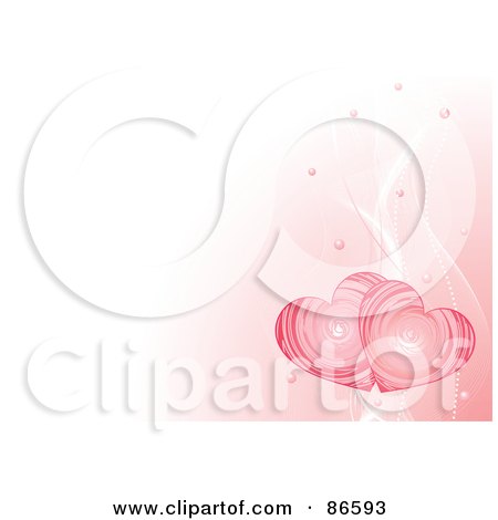 Royalty-Free (RF) Clipart Illustration of a Pink Background With Two Big Pink Hearts And White Mesh Waves by Pushkin