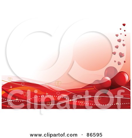 Royalty-Free (RF) Clipart Illustration of a Pink Valentine Background With Red Waves And Hearts by Pushkin