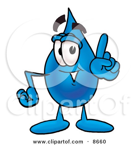 Clipart Picture of a Water Drop Mascot Cartoon Character Waving His Finger While Lecturing by Mascot Junction