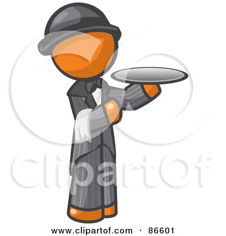 Royalty-Free (RF) Clipart Illustration of an Orange Man Butler Serving A Platter by Leo Blanchette