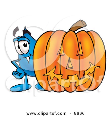 Clipart Picture of a Water Drop Mascot Cartoon Character With a Carved Halloween Pumpkin by Mascot Junction