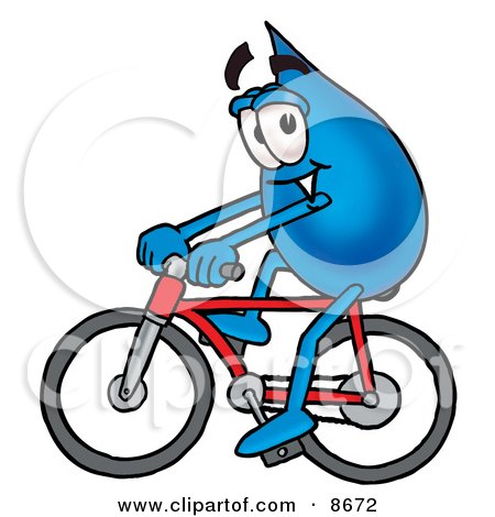 Clipart Picture of a Water Drop Mascot Cartoon Character Riding a Bicycle by Mascot Junction