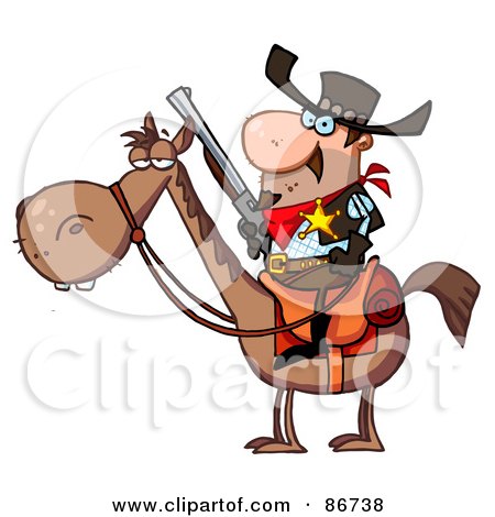 Royalty-Free (RF) Clipart Illustration of a Western Sheriff On A Horse by Hit Toon