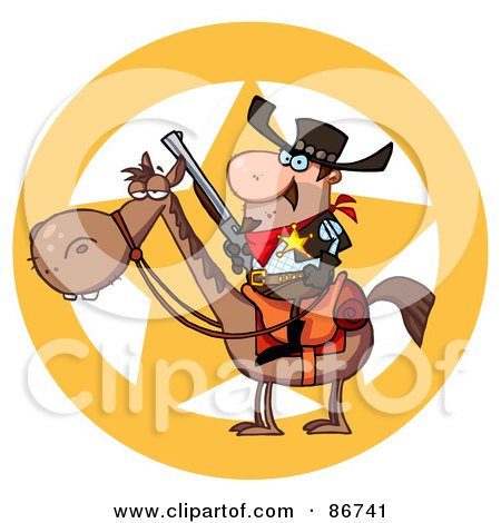Royalty-Free (RF) Clipart Illustration of a Western Sheriff On Horseback In Front Of A Star by Hit Toon