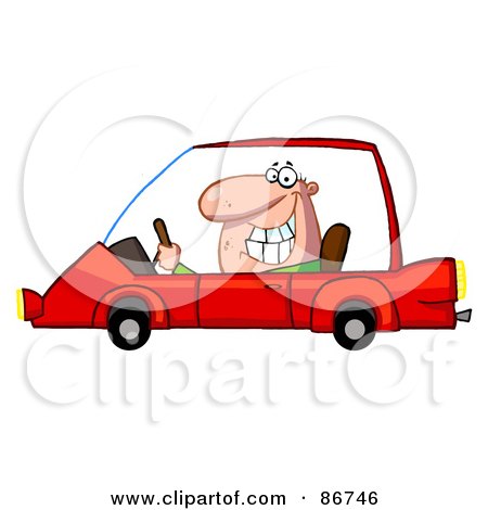 Royalty-Free (RF) Clipart Illustration of a Grinning Guy Driving A Red Car by Hit Toon