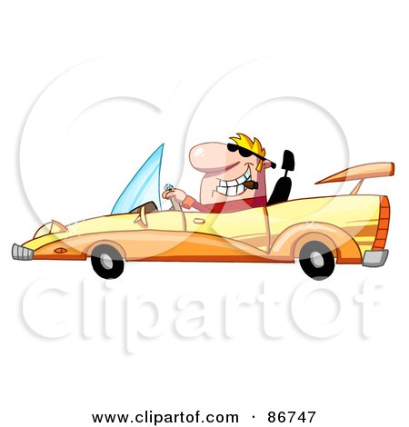 Royalty-Free (RF) Clipart Illustration of a Blond Guy Smoking A Cigar And Driving A Convertible by Hit Toon