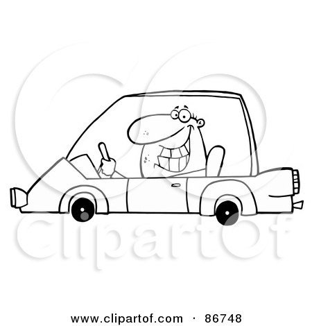 Royalty-Free (RF) Clipart Illustration of an Outlined Grinning Man Driving A Car by Hit Toon