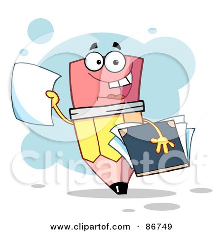 Royalty-Free (RF) Clipart Illustration of a Pencil Guy Holding Up A Blank Report Card by Hit Toon
