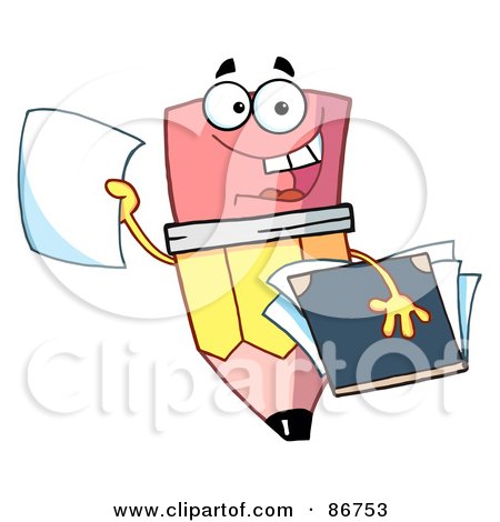 Royalty-Free (RF) Clipart Illustration of a Pencil Guy Holding Up A Sheet Of Paper by Hit Toon