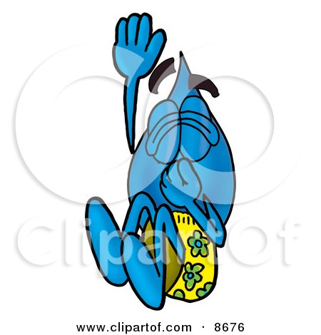 Clipart Picture of a Water Drop Mascot Cartoon Character Plugging His Nose While Jumping Into Water by Mascot Junction