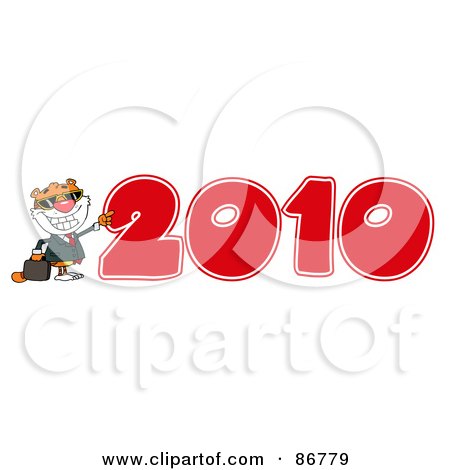 Royalty-Free (RF) Clipart Illustration of a Business Tiger Character By A Red 2010 by Hit Toon