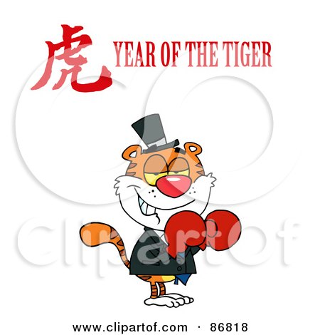 Royalty-Free (RF) Clipart Illustration of a Boxing Tiger With A Year Of The Tiger Chinese Symbol And Text by Hit Toon