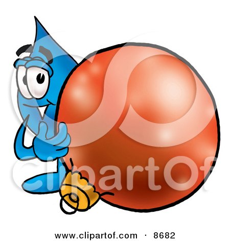 Clipart Picture of a Water Drop Mascot Cartoon Character Standing With a Christmas Bauble by Mascot Junction