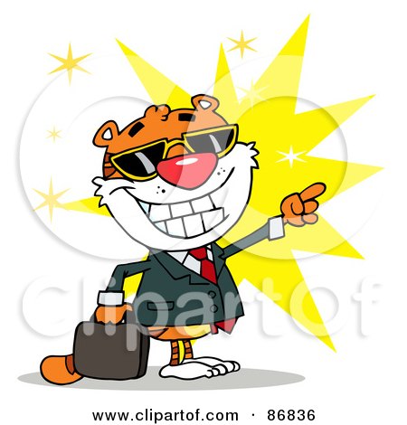 Royalty-Free (RF) Clipart Illustration of a Business Tiger Pointing And Smiling by Hit Toon