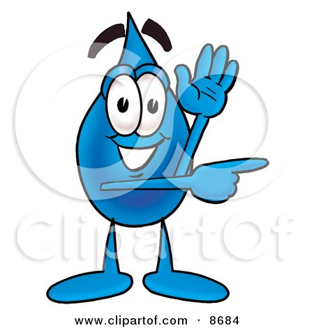 Clipart Picture of a Water Drop Mascot Cartoon Character Waving and  Pointing by Toons4Biz #8684