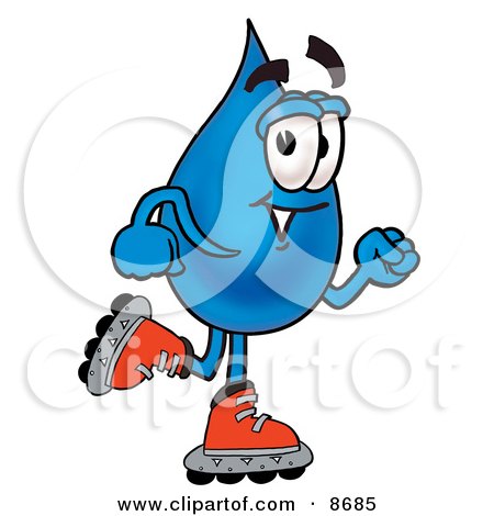 Clipart Picture of a Water Drop Mascot Cartoon Character Roller Blading on Inline Skates by Mascot Junction