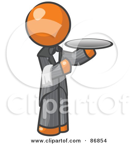 Royalty-Free (RF) Clipart Illustration of an Orange Man Waitor Holding A Platter by Leo Blanchette