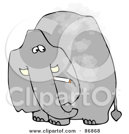 Royalty-Free (RF) Clipart Illustration of a Grey Elephant Smoking A Cigarette And Looking Back by djart