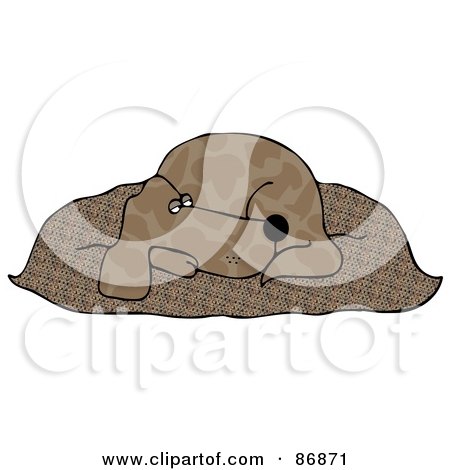 Royalty-Free (RF) Clipart Illustration of a Tired Brown Pooch Resting On A Fluffy Dog Pillow by djart