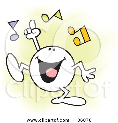 Royalty-Free (RF) Clipart Illustration of a Moodie Character Doing His Happy Dance, With Music Notes by Johnny Sajem