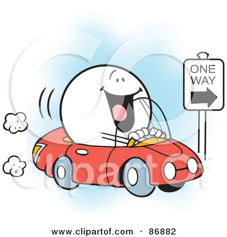 Royalty-Free (RF) Clipart Illustration of a Happy Moodie Character Driving The Right Way by Johnny Sajem
