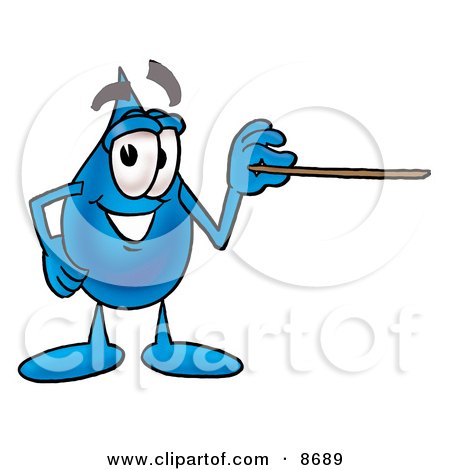 Clipart Picture of a Water Drop Mascot Cartoon Character Holding a Pointer Stick by Mascot Junction
