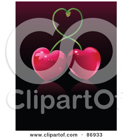 Royalty-Free (RF) Clipart Illustration of a Shiny Cherry Pair Forming A Heart With Their Stems by Pushkin