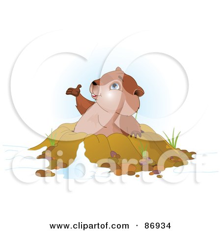 Royalty-Free (RF) Clipart Illustration of a Cute Groundhog Popping Out Of His Den And Holding His Paw Out by Pushkin