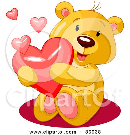 Royalty-Free (RF) Clipart Illustration of a Romantic Teddy Bear With Shiny Pink And Red Hearts by Pushkin