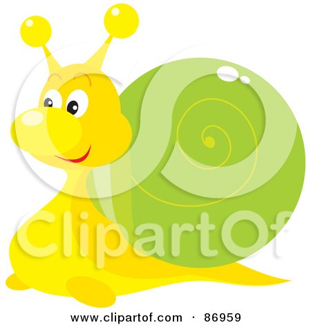 Royalty-Free (RF) Clipart Illustration of a Cute Yellow And Green Snail With A Big Nose by Alex Bannykh
