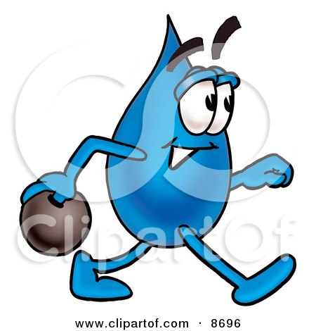 Clipart Picture of a Water Drop Mascot Cartoon Character Holding a Bowling Ball by Mascot Junction