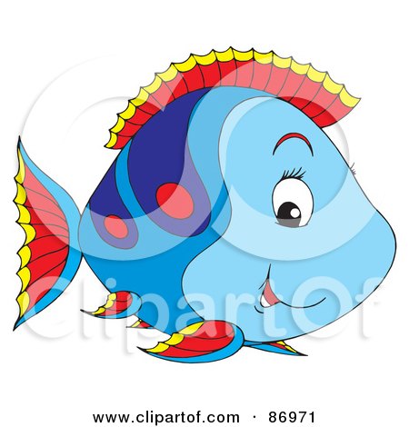 Royalty-Free (RF) Clipart Illustration of a Cute Blue And Red Marine Fish by Alex Bannykh