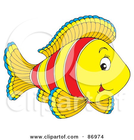 Royalty-Free (RF) Clipart Illustration of a Cute Striped Yellow And Red Marine Fish by Alex Bannykh