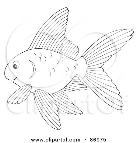 Royalty-Free (RF) Clipart Illustration of an Outlined Goldfish by Alex Bannykh