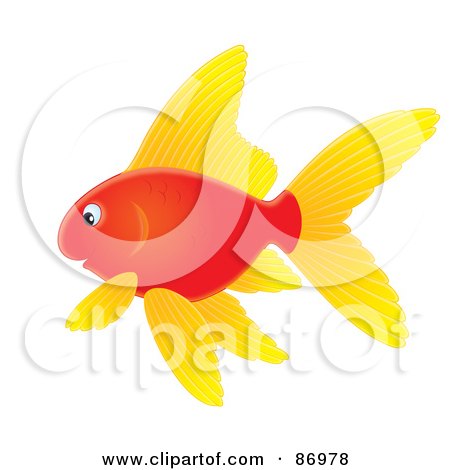 Royalty-Free (RF) Clipart Illustration of a Red Airbrushed Goldfish With Yellow Fins by Alex Bannykh