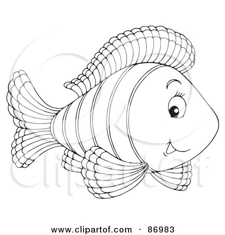 Royalty-Free (RF) Clipart Illustration of a Cute Outlined Marine Fish - Version 2 by Alex Bannykh