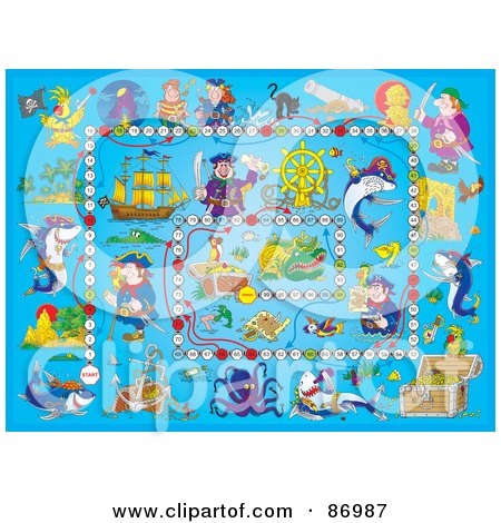Royalty-Free (RF) Clipart Illustration of a Blue Pirate Board Game by Alex Bannykh