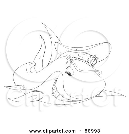 Royalty-Free (RF) Clipart Illustration of an Outlined Captain Shark by Alex Bannykh