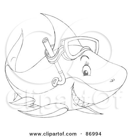 Royalty-Free (RF) Clipart Illustration of an Outlined Snorkel Shark by Alex Bannykh