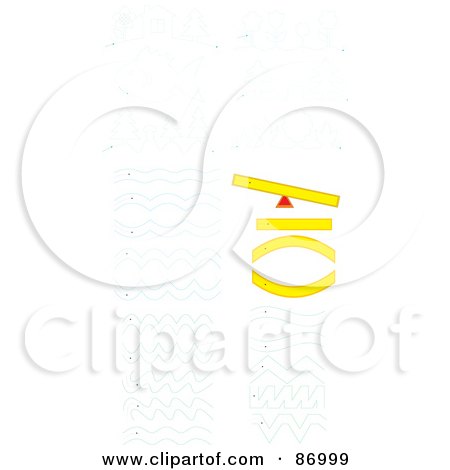 Royalty-Free (RF) Clipart Illustration of a Digital Collage Of Blue And Yellow Sketches by Alex Bannykh