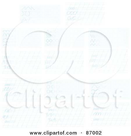 Royalty-Free (RF) Clipart Illustration of a Digital Collage Of Blue Sketches And Writing On Graph Paper by Alex Bannykh