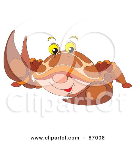 Royalty-Free (RF) Clipart Illustration of a Waving Brown Crab by Alex Bannykh